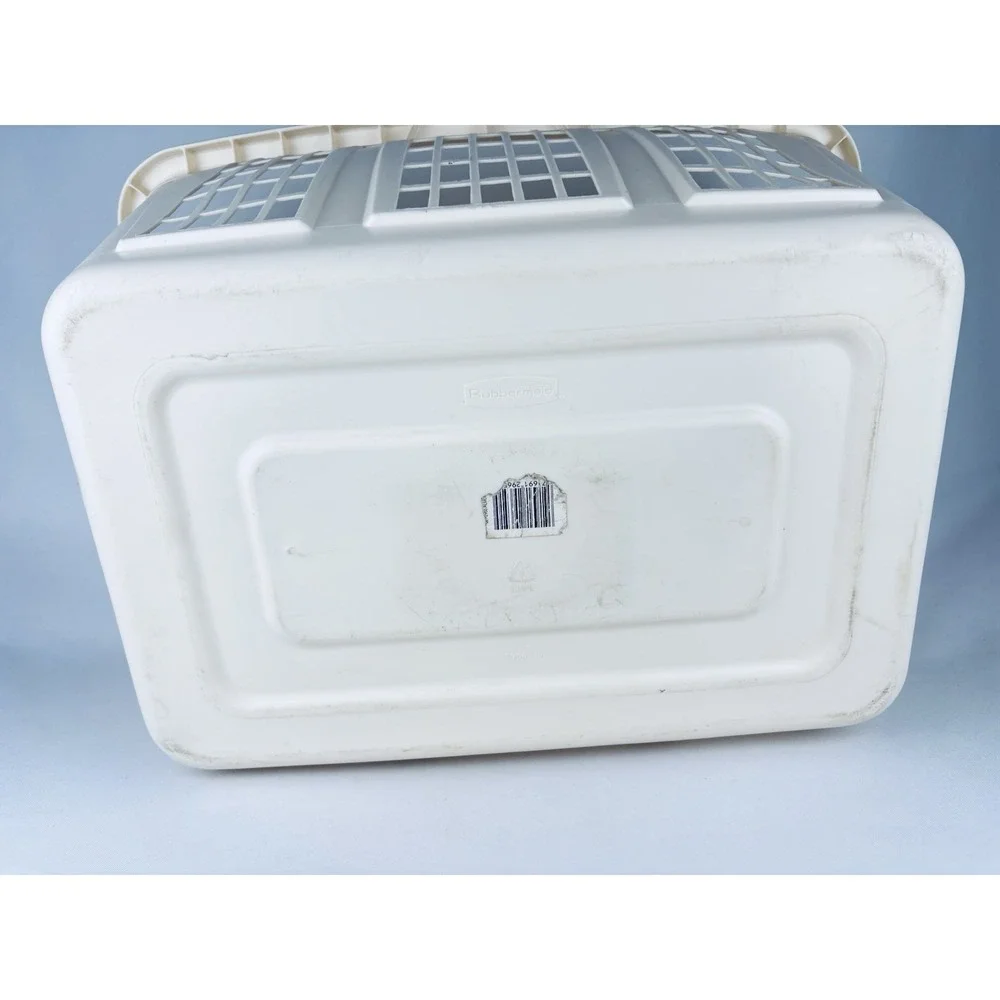 Vintage Rubbermaid Laundry Basket 2965 Tan Almond Hamper Rectangular Plastic Y2K